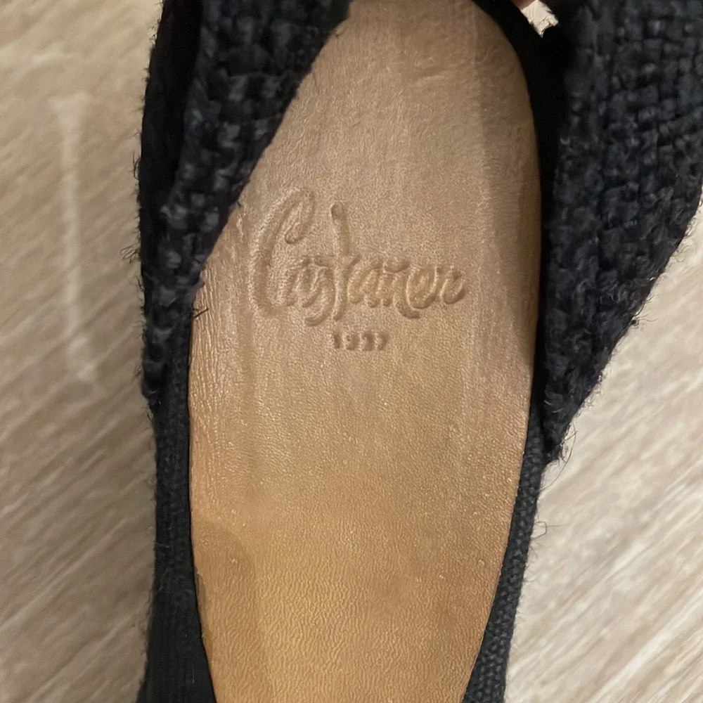 Castaner Black Espadrille Wedge Sandals with Ankle Wraps